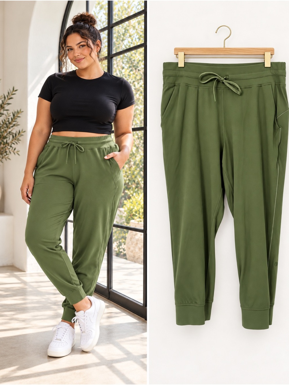 Lululemon Olive Green High Rise Tapered Athletic Joggers Pants Women's Size 14